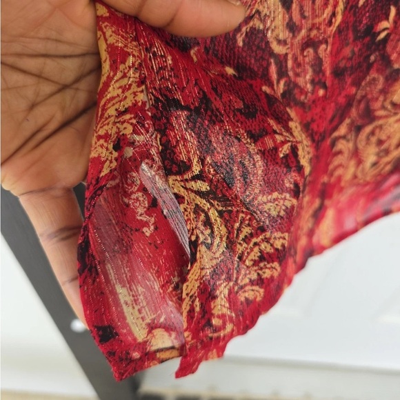 Catherines Sheer Tunic Top 2X Plus Womens 3/4 Sleeve Orange Paisely Open Front - Picture 8 of 15